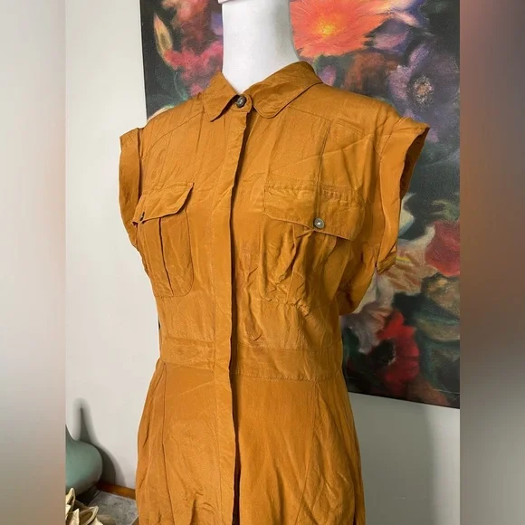 Broadway and Broome Madewell silk Midi Fit & Flare Dress 4 Career Minimalist - Picture 4 of 12